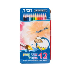 12 עפרונות צבעוניים אקוורל בקופסת פח